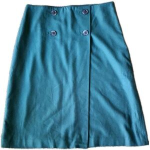 Pure Collection Wool Blend A Line Midi Skirt Size 14/16 Emerald Green Faux Wrap
